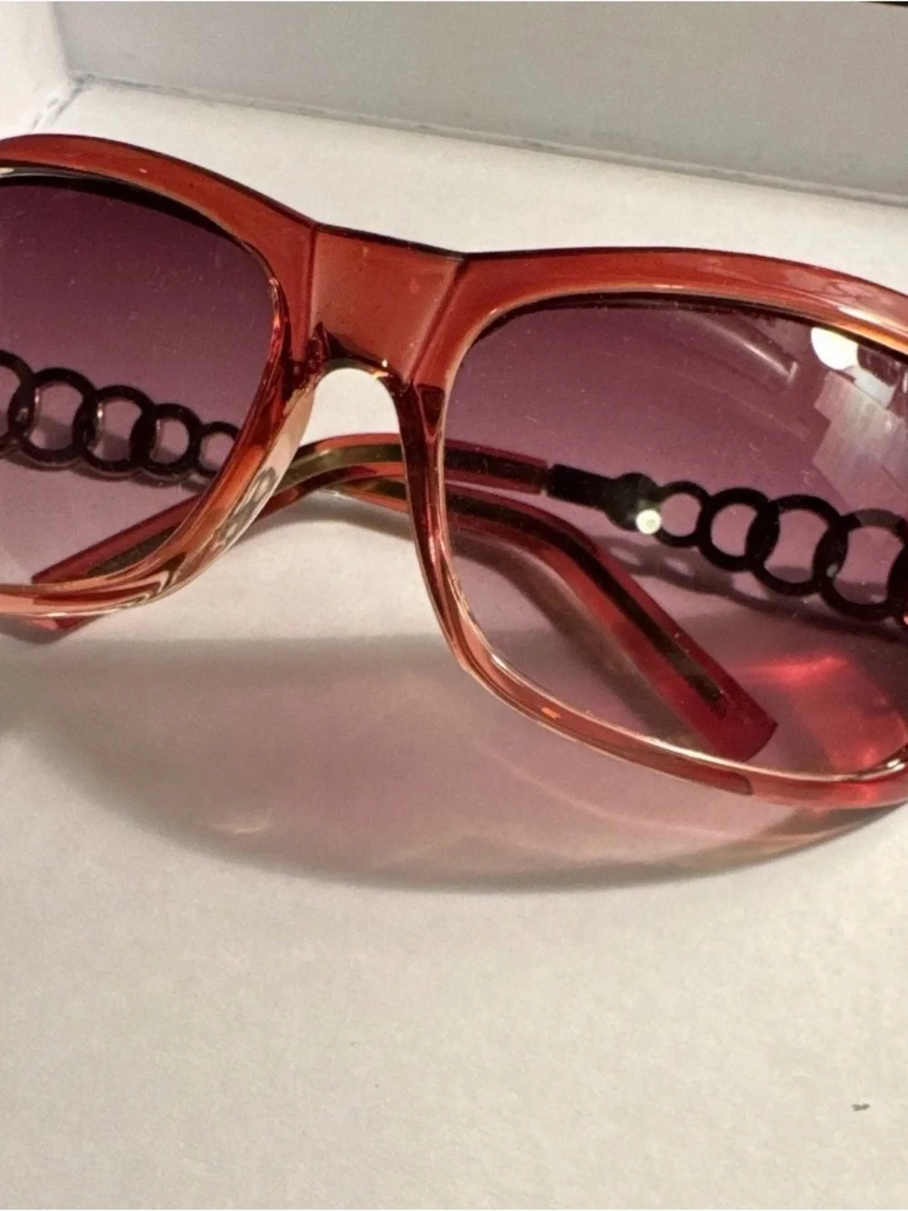 Women's Red Gradient Sunglasses with Gold Accent Temples